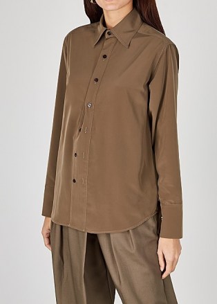 EFTYCHIA Brown satin shirt ~ luxury loose fit shirts - flipped