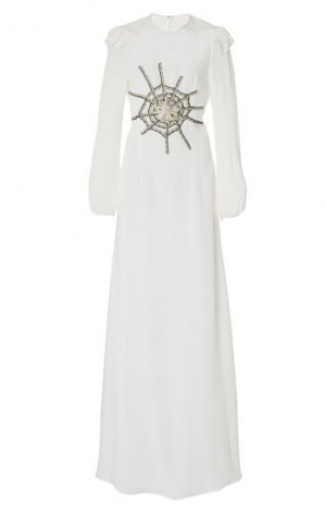Rodarte Spider Web Embellished Silk Crepe Maxi Dress – luxe white event gowns - flipped