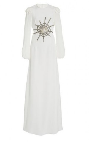 Rodarte Spider Web Embellished Silk Crepe Maxi Dress – luxe white event gowns