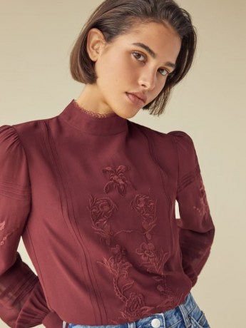 REFORMATION Emme Top in Plum ~ rich autumn / winter colours ~ victorian inspired tops ~ feminine high neck blouses - flipped