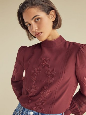 REFORMATION Emme Top in Plum ~ rich autumn / winter colours ~ victorian inspired tops ~ feminine high neck blouses