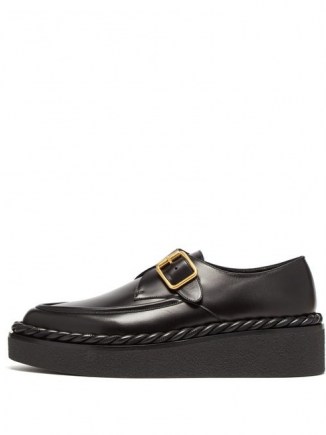 VALENTINO GARAVANI Exaggerated-sole leather loafers | black rope trim flatform loafer - flipped