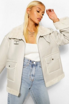 boohoo Faux Fur Lined Faux Leather Aviator ~ casual jackets - flipped