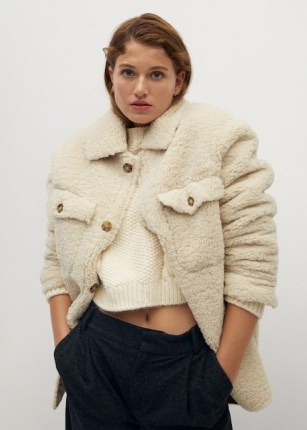 MANGO CABRETA Faux shearling jacket ~ beige textured jackets - flipped