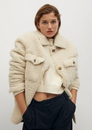 MANGO CABRETA Faux shearling jacket ~ beige textured jackets
