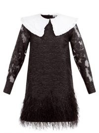 GANNI Feather-trimmed baroque-brocade mini dress ~ romantic black dresses ~ lbd ~ oversized collar