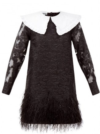 GANNI Feather-trimmed baroque-brocade mini dress ~ romantic black dresses ~ lbd ~ oversized collar - flipped