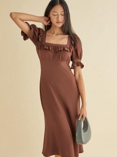 REFORMATION Fifer Dress ~ chestnut brown square neck dresses