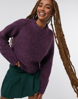 French Connection Kate knits crew neck jumper in purple ~ round neck jumpers ~ relaxed fit knitwear - flipped