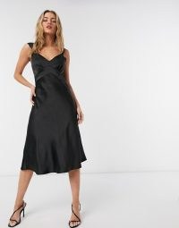French Connection satin slip midi dress in black | LBD | vintage look evening dresses