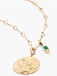 AZLEE Goddess diamond, emerald & 18kt gold necklace ~ circular ancient style pendant necklaces ~ luxe round pendants ~ fine statement jewellery