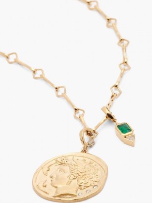 AZLEE Goddess diamond, emerald & 18kt gold necklace ~ circular ancient style pendant necklaces ~ luxe round pendants ~ fine statement jewellery