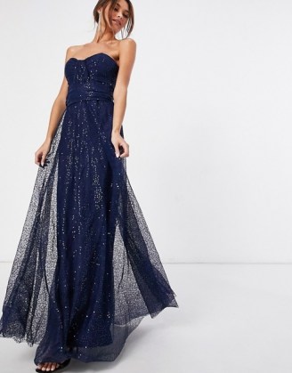 Goddiva bandeau embellished mesh maxi dress in navy – look fabulous as you deserve it - flipped