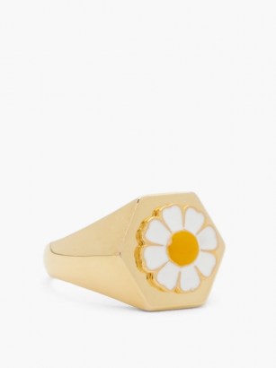 WILHELMINA GARCIA Gold-vermeil daisy signet ring ~ floral rings - flipped