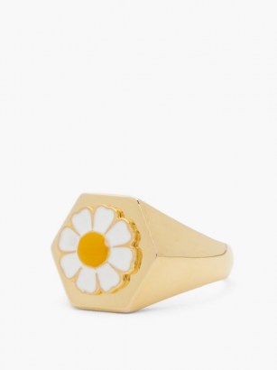 WILHELMINA GARCIA Gold-vermeil daisy signet ring ~ floral rings