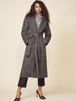 REFORMATION Gooding Coat in Grey ~ wrap style tie waist coats - flipped