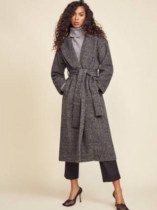 REFORMATION Gooding Coat in Grey ~ wrap style tie waist coats