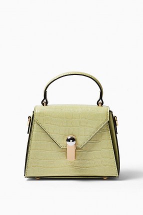 Topshop Green Triangle Lock Grab Bag | croc effect handbag | top handle bags - flipped