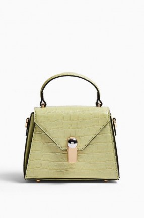 Topshop Green Triangle Lock Grab Bag | croc effect handbag | top handle bags