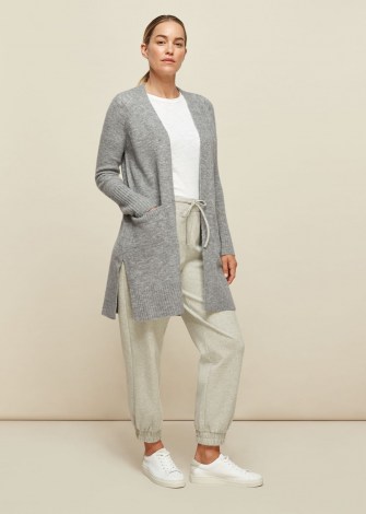 WHISTLES LILLY LONG LINE WOOL CARDIGAN ~ longline grey cardigans - flipped