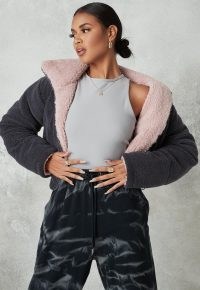 Missguided grey reversible padded borg teddy jacket ~ casual casual jackets ~ faux fur