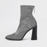 River Island Grey sock block heel ankle boot ~ high flare heeled boots