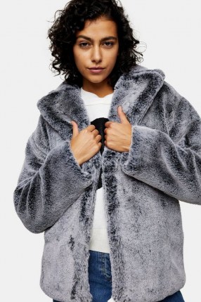 TOPSHOP Grey Two Tone Faux Fur Coat ~ winter coats - flipped