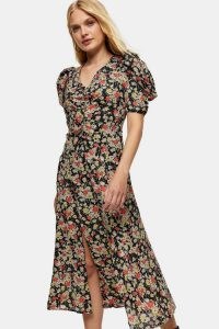 Topshop Grunge Floral Print Midi Dress ~ short puff sleeve dresses