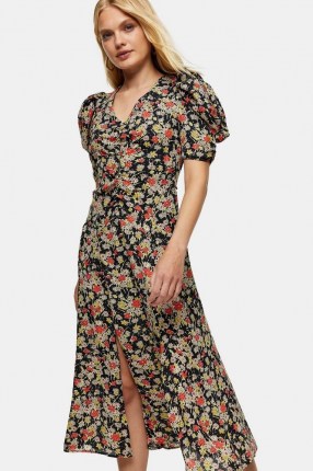 Topshop Grunge Floral Print Midi Dress ~ short puff sleeve dresses