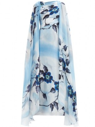RODARTE Hand-painted floral silk gown – luxury blue printed gowns – bold florals - flipped