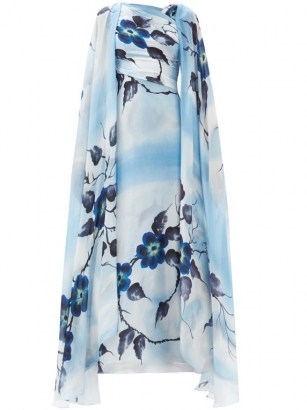 RODARTE Hand-painted floral silk gown – luxury blue printed gowns – bold florals
