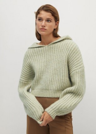 MANGO Hooded knit sweater Pastel Green ~ drop shoulder jumpers - flipped