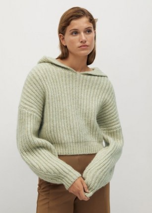MANGO Hooded knit sweater Pastel Green ~ drop shoulder jumpers