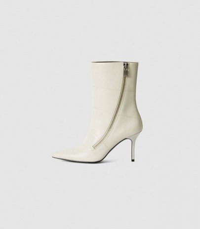 REISS HOXTON LEATHER POINT-TOE BOOTS OFF WHITE - flipped
