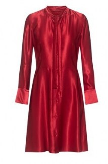 HUGO BOSS Kemera Long-sleeved tie-neck dress in lustrous fabric in red / occasion dresses - flipped