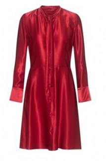 HUGO BOSS Kemera Long-sleeved tie-neck dress in lustrous fabric in red / occasion dresses