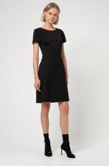 HUGO BOSS Kasella Short-sleeved shift dress in worsted stretch virgin wool / versatile lbd / smart workwear dresses