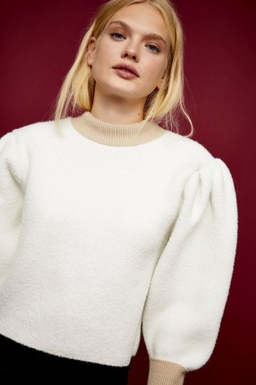 Topshop IDOL Boucle Contrast Turn Up Knitted Jumper | volume sleeve jumpers - flipped