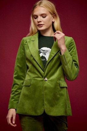 IDOL Green Velvet Blazer With Peak Lapels ~ jewel tone blazers ~ autumn and winter tones ~ jackets - flipped