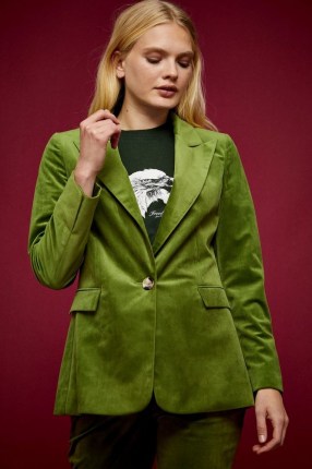 IDOL Green Velvet Blazer With Peak Lapels ~ jewel tone blazers ~ autumn and winter tones ~ jackets