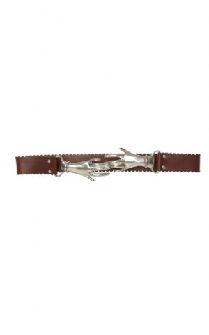 Victoria Beckham Interlocking Hands Leather Belt – womens boho belts – accessories - flipped