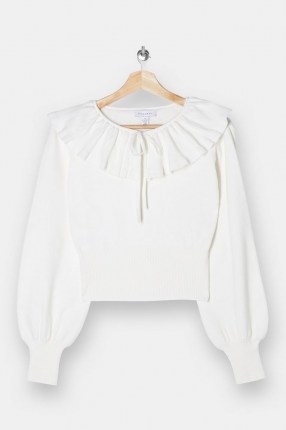 Topshop Ivory Frill Neck Knitted Jumper - flipped