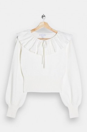 Topshop Ivory Frill Neck Knitted Jumper