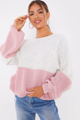 JAC JOSSA PINK AND SPECKLE COLOUR BLOCK JUMPER ~ slouchy crew neck jumpers