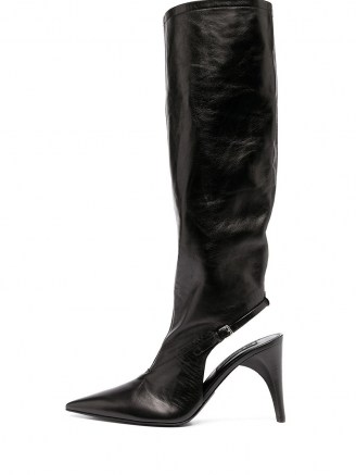 Jil Sander cut-out black leather boots / cutaway point toe boot - flipped