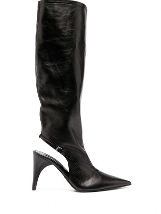 Jil Sander cut-out black leather boots / cutaway point toe boot