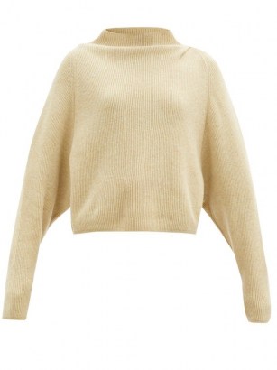 PETAR PETROV Karoll high-neck ribbed-cashmere sweater / beige rib knit high neck jumper / slouchy sweaters / designer knitwear