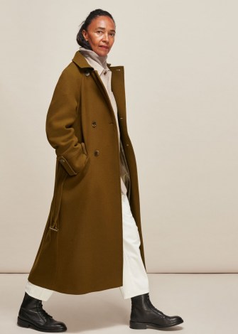 WHISTLES BELTED TRENCH COAT / khaki military inspired winter coats / stylish longline outerwear - flipped