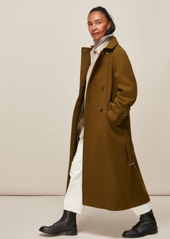 WHISTLES BELTED TRENCH COAT / khaki military inspired winter coats / stylish longline outerwear