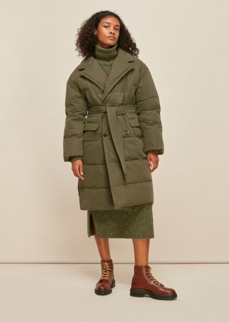 WHISTLES TRENCH PUFFER COAT KHAKI / padded green coats / winter outerwear - flipped